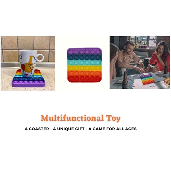 New Square Rainbow Fidget Bubble Push Pop Toy - Picture 5 of 7